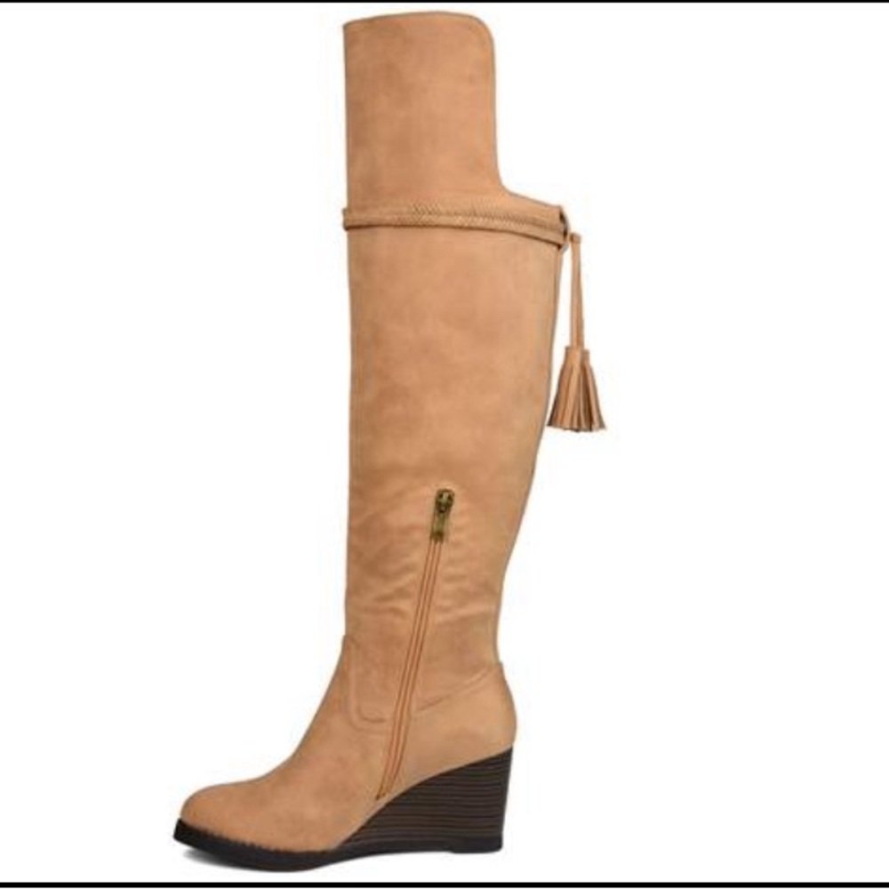 Women's Journee Collection Jezebel Wide Calf Wedge Over The Knee Boot